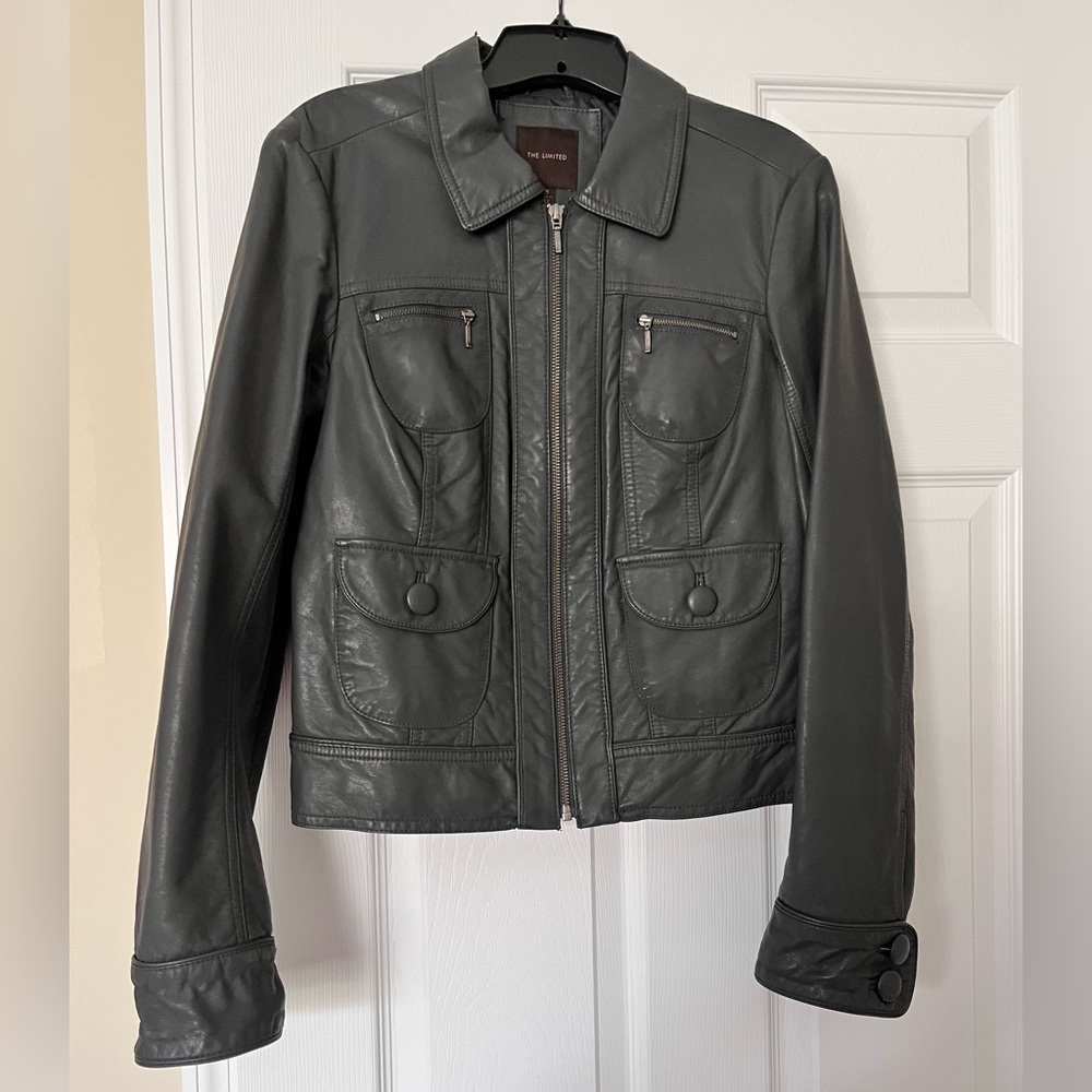The Limited Gray Pleather Full-Zip Jacket, Size M
